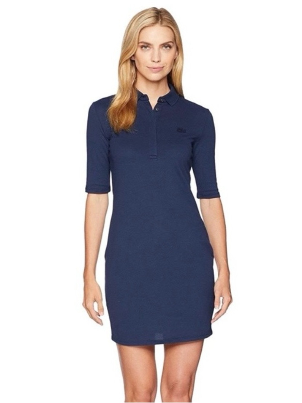 Lacoste Pique Knit Polo Mini Dress Size 34 XS Slim Fit Navy Half Sleeve Tennis